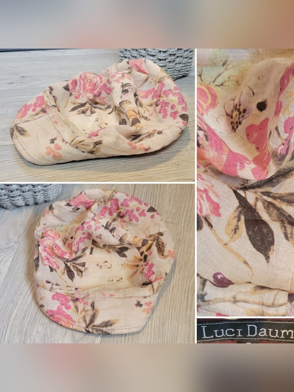 Luci Daum Floral Cadet Newsboy Cabbie Cap Hat, Beige, Pink & Brown, Womens Small